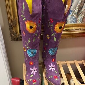 Dingo Purple Floral Embroidered Over the Knee Boots